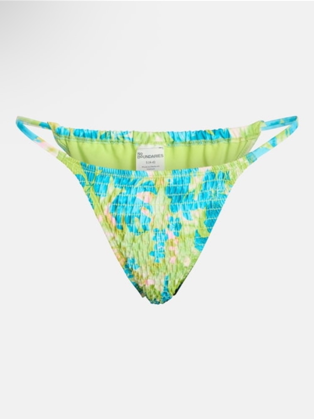No Boundaries Lime Green Floral Smocked Bikini Bottom with Blue Accents